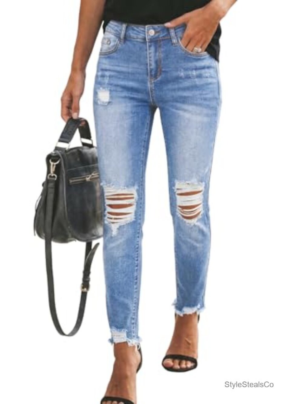 Boyfriend Jeans Stretchy Ripped Distressed Denim Pants Straight Leg